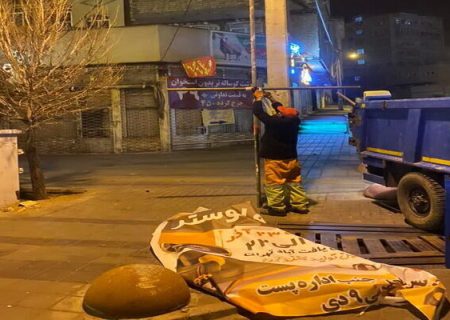 جمع آوری ۵۷۹ تابلو، پلاکارد و اجناس متفرقه با هدف زیبا سازی سطح شهر در حوزه منطقه ۵